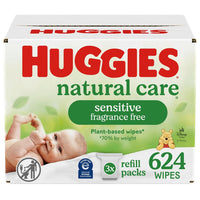 Huggies Natural Care Sensitive Baby Wipes, Hypoallergenic, 99% Purified Water, 3 Refill Packs (624 Wipes Total) - 7DAY'S