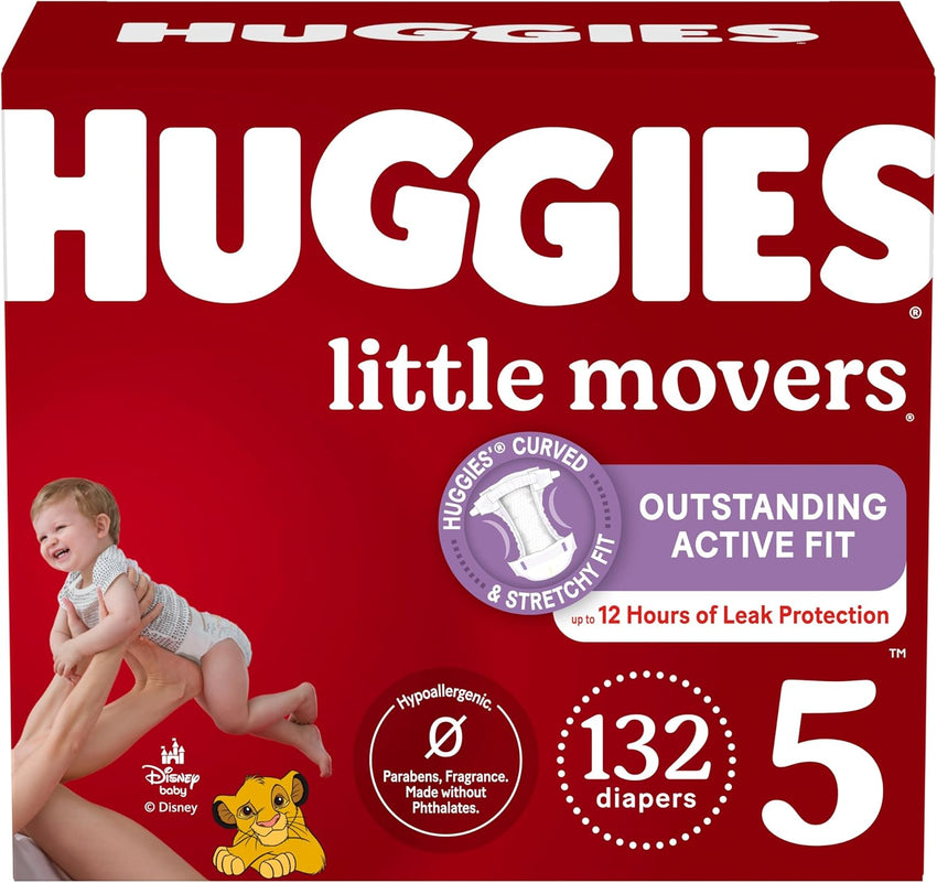 Huggies Size 5 Diapers, Little Movers Baby Diapers, Size 5 (27+ lbs), 132 Count (2 Packs of 66), Packaging May Vary - 7DAY'S