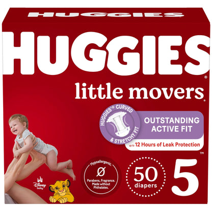 Huggies Size 5 Diapers, Little Movers Baby Diapers, Size 5 (27+ lbs), 132 Count (2 Packs of 66), Packaging May Vary - 7DAY'S