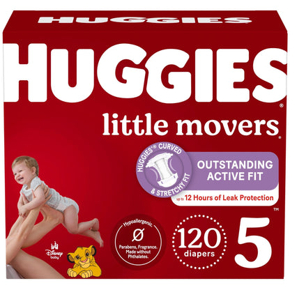 Huggies Size 5 Diapers, Little Movers Baby Diapers, Size 5 (27+ lbs), 132 Count (2 Packs of 66), Packaging May Vary - 7DAY'S
