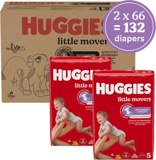 Huggies Size 5 Diapers, Little Movers Baby Diapers, Size 5 (27+ lbs), 132 Count (2 Packs of 66), Packaging May Vary - 7DAY'S
