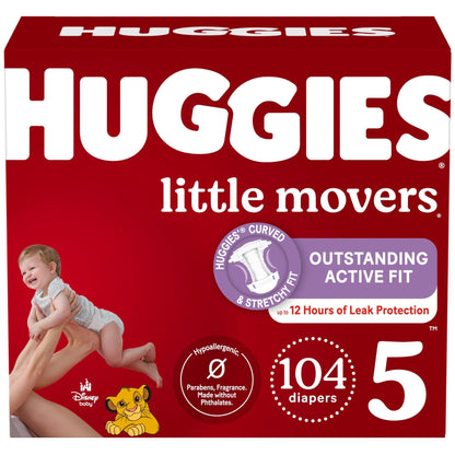 Huggies Size 5 Diapers, Little Movers Baby Diapers, Size 5 (27+ lbs), 132 Count (2 Packs of 66), Packaging May Vary - 7DAY'S