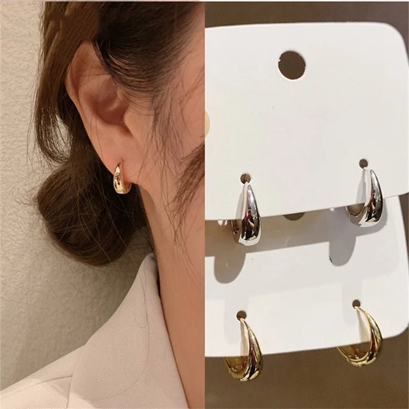 Huitan Fashion Metal Hoop Earrings for Women Simple Versatile Daily Wear Everyday Ear Accessories Young Girls Statement Jewelry - 7DAY'S