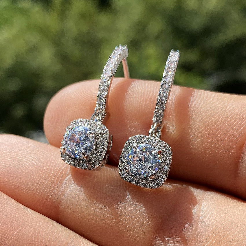 Huitan Luxury Bridal Wedding Engagement Drop Earrings with Cubic Zirconia Silver Color Elegant Women Accessories Fashion Jewelry - 7DAY'S