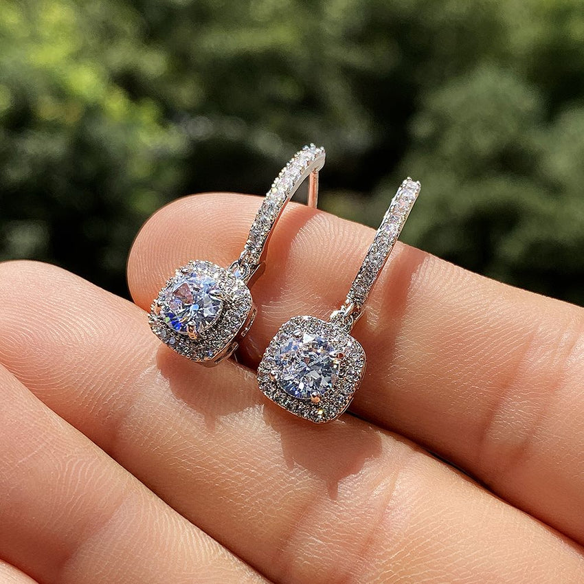 Huitan Luxury Bridal Wedding Engagement Drop Earrings with Cubic Zirconia Silver Color Elegant Women Accessories Fashion Jewelry - 7DAY'S