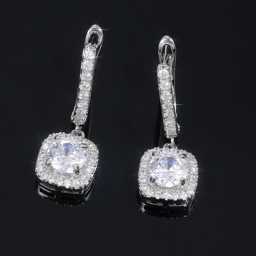 Huitan Luxury Bridal Wedding Engagement Drop Earrings with Cubic Zirconia Silver Color Elegant Women Accessories Fashion Jewelry - 7DAY'S