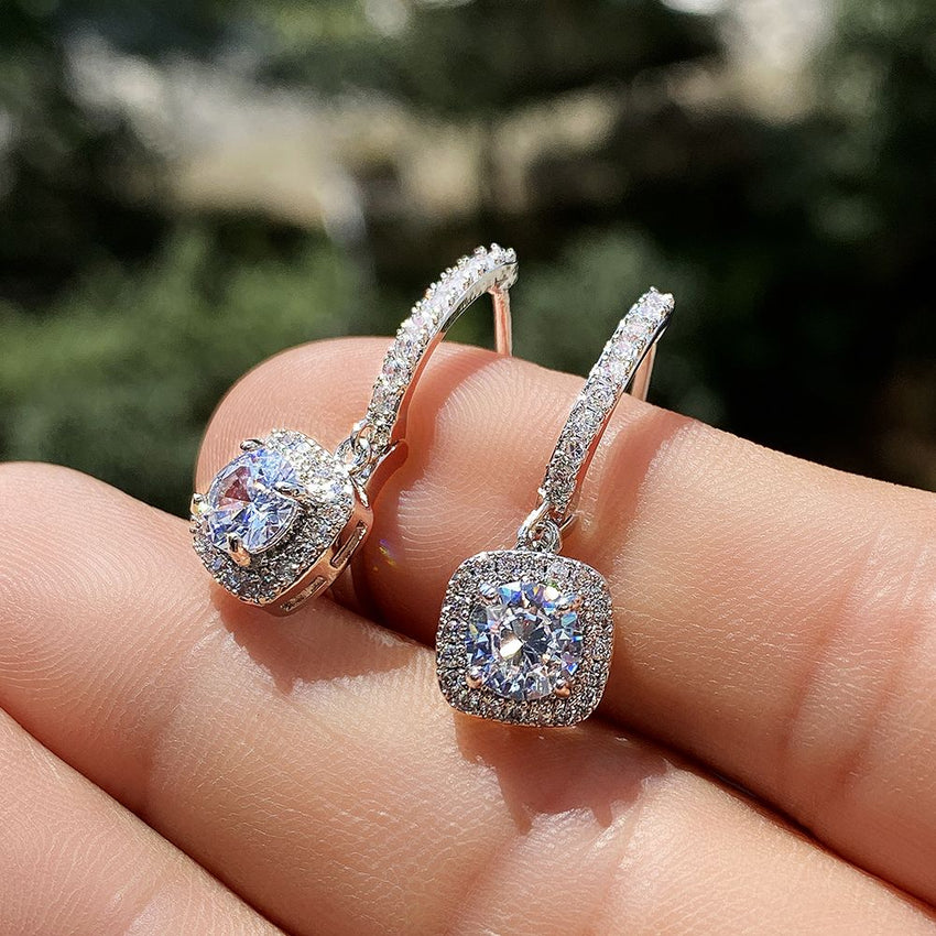 Huitan Luxury Bridal Wedding Engagement Drop Earrings with Cubic Zirconia Silver Color Elegant Women Accessories Fashion Jewelry - 7DAY'S