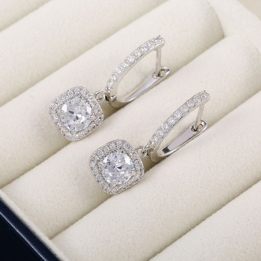 Huitan Luxury Bridal Wedding Engagement Drop Earrings with Cubic Zirconia Silver Color Elegant Women Accessories Fashion Jewelry - 7DAY'S