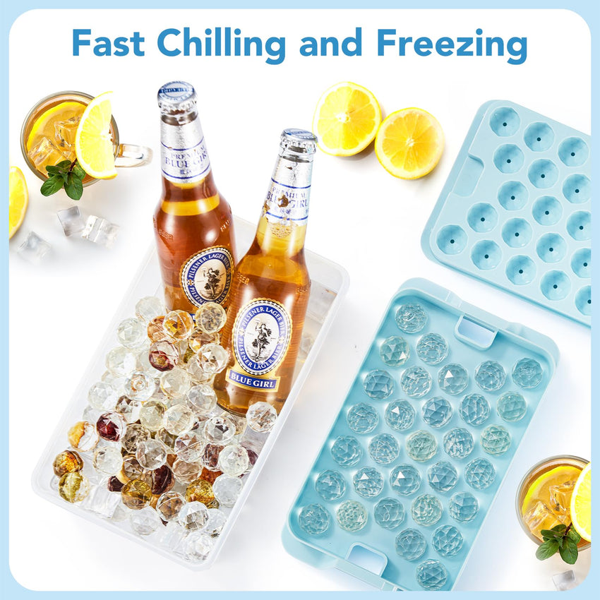 Ice Cube Trays for Freezer - 2 - Pack Ice Cube Tray with Lid and Bin，BPA - Free Easy Release Ice Cube Tray for Cocktails, Whiskey, Sodas,Diamond 1 Inch Ice Molds Set - 7DAY'S
