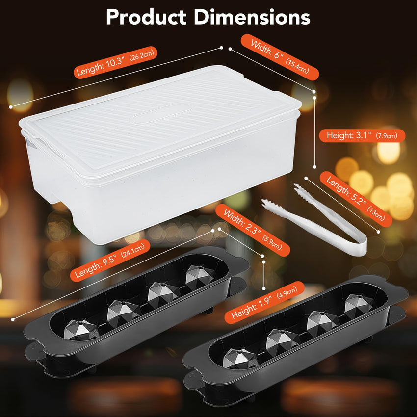 Ice Cube Trays for Freezer - 2 - Pack Ice Cube Tray with Lid and Bin，BPA - Free Easy Release Ice Cube Tray for Cocktails, Whiskey, Sodas,Diamond 1 Inch Ice Molds Set - 7DAY'S
