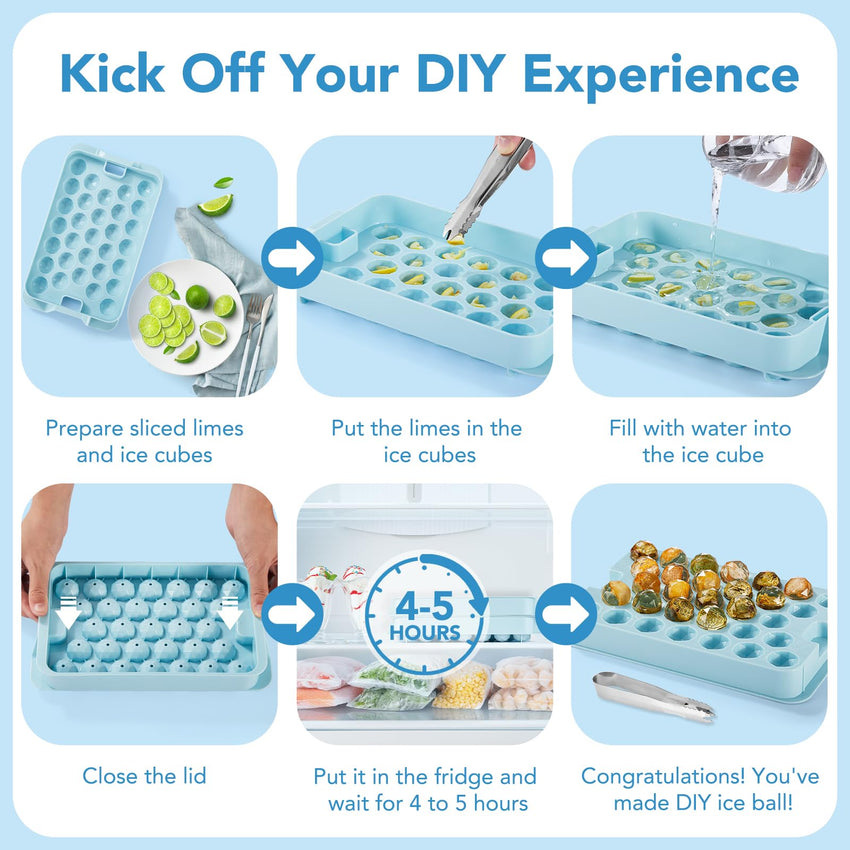 Ice Cube Trays for Freezer - 2 - Pack Ice Cube Tray with Lid and Bin，BPA - Free Easy Release Ice Cube Tray for Cocktails, Whiskey, Sodas,Diamond 1 Inch Ice Molds Set - 7DAY'S