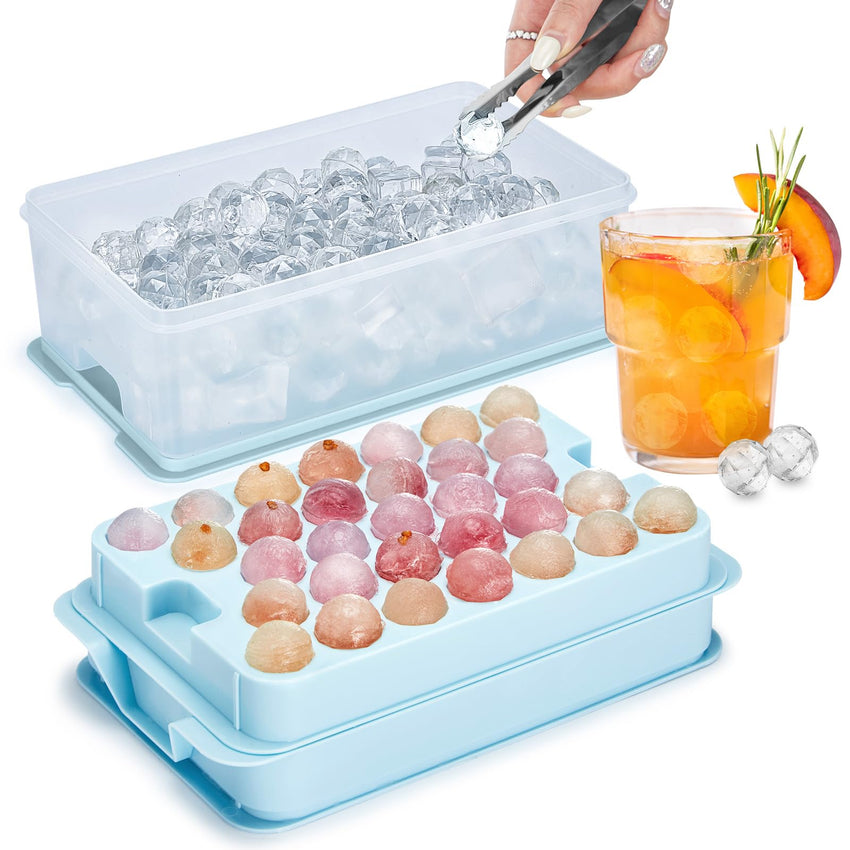 Ice Cube Trays for Freezer - 2 - Pack Ice Cube Tray with Lid and Bin，BPA - Free Easy Release Ice Cube Tray for Cocktails, Whiskey, Sodas,Diamond 1 Inch Ice Molds Set - 7DAY'S