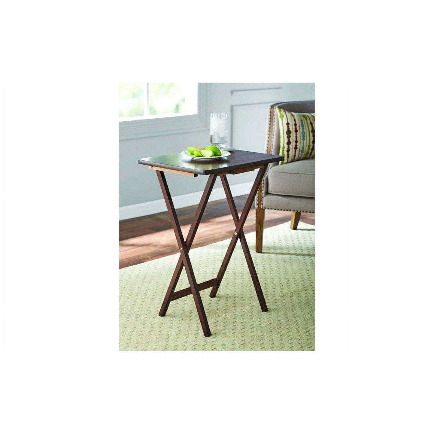 Indoor Single Folding TV Tray Table Set of 2 in Walnut L19 x W15 x H26inches. - 7DAY'S
