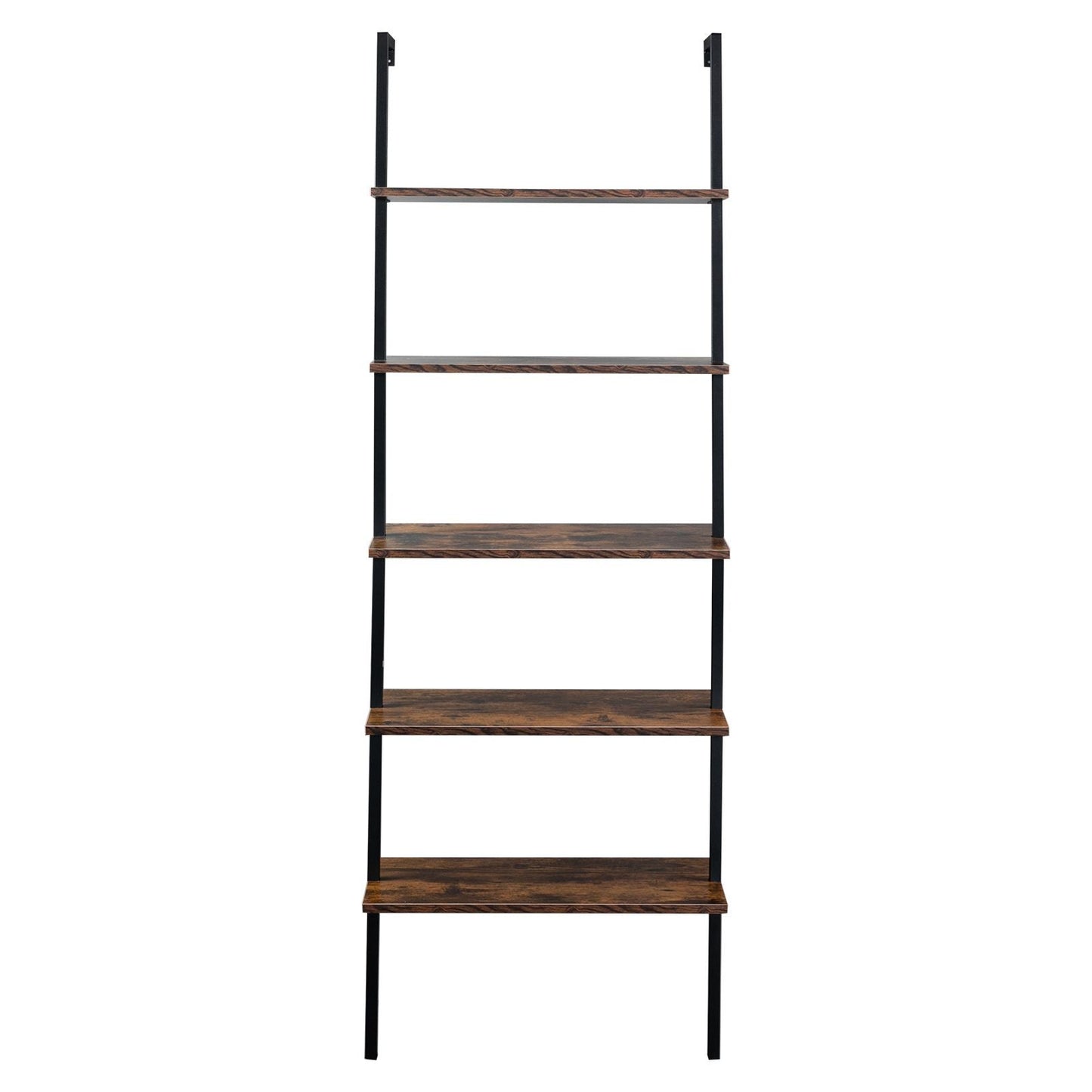 Industrial Wall Mounted Bookcase 5 - Tier Open Ladder Shelf Bookshelf with Metal Frame, 23.6" L x 11.8" W x 70.9" H - 7DAY'S