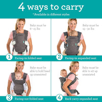 Infantino Flip 4 - in - 1 Convertible Baby Carrier, Adjustable, Ergonomic Babywearing, Registry Essential, Baby Carrier for Newborn to Toddler, Gray - 7DAY'S