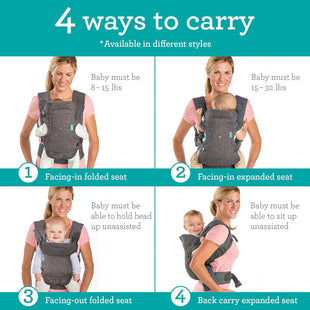Infantino Flip 4 - in - 1 Convertible Baby Carrier, Adjustable, Ergonomic Babywearing, Registry Essential, Baby Carrier for Newborn to Toddler, Gray - 7DAY'S