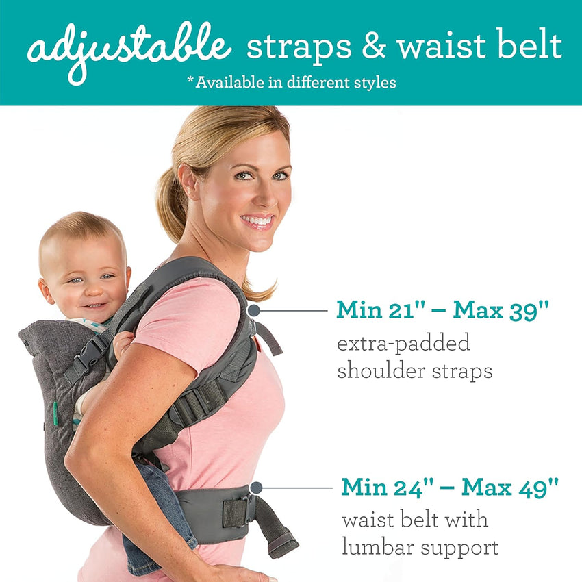 Infantino Flip 4 - in - 1 Convertible Baby Carrier, Adjustable, Ergonomic Babywearing, Registry Essential, Baby Carrier for Newborn to Toddler, Gray - 7DAY'S