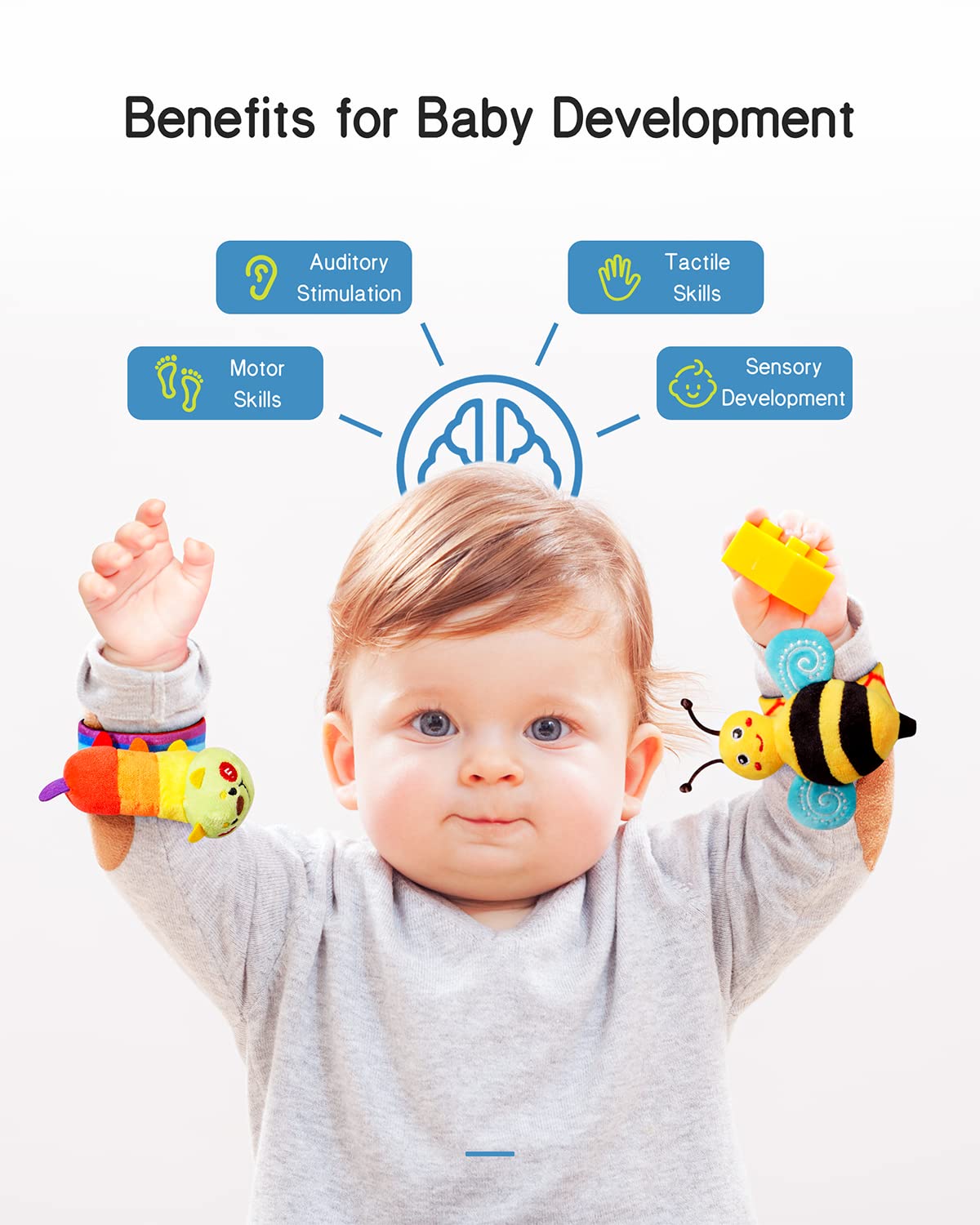 Infinno Baby Wrist Rattle Socks and Foot Finder Set, Perfect Baby Toys for 0 - 12 Months Newborn Boys and Girls As Shower Gifts, Garden Bug Series - 7DAY'S