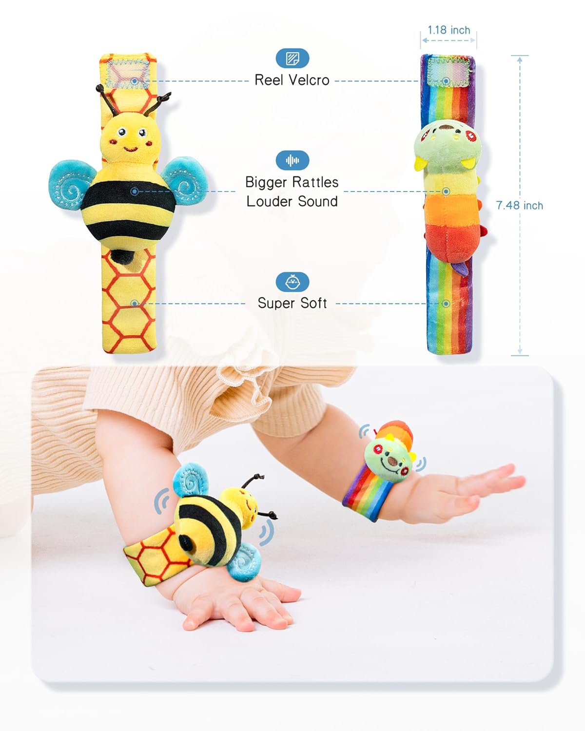 Infinno Baby Wrist Rattle Socks and Foot Finder Set, Perfect Baby Toys for 0 - 12 Months Newborn Boys and Girls As Shower Gifts, Garden Bug Series - 7DAY'S