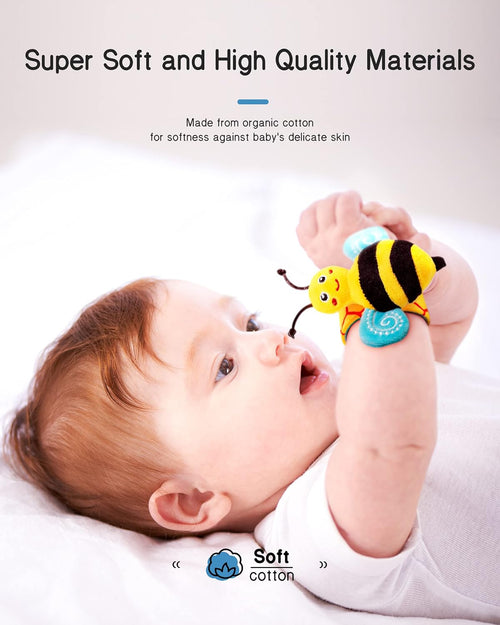 Infinno Baby Wrist Rattle Socks and Foot Finder Set, Perfect Baby Toys for 0 - 12 Months Newborn Boys and Girls As Shower Gifts, Garden Bug Series - 7DAY'S