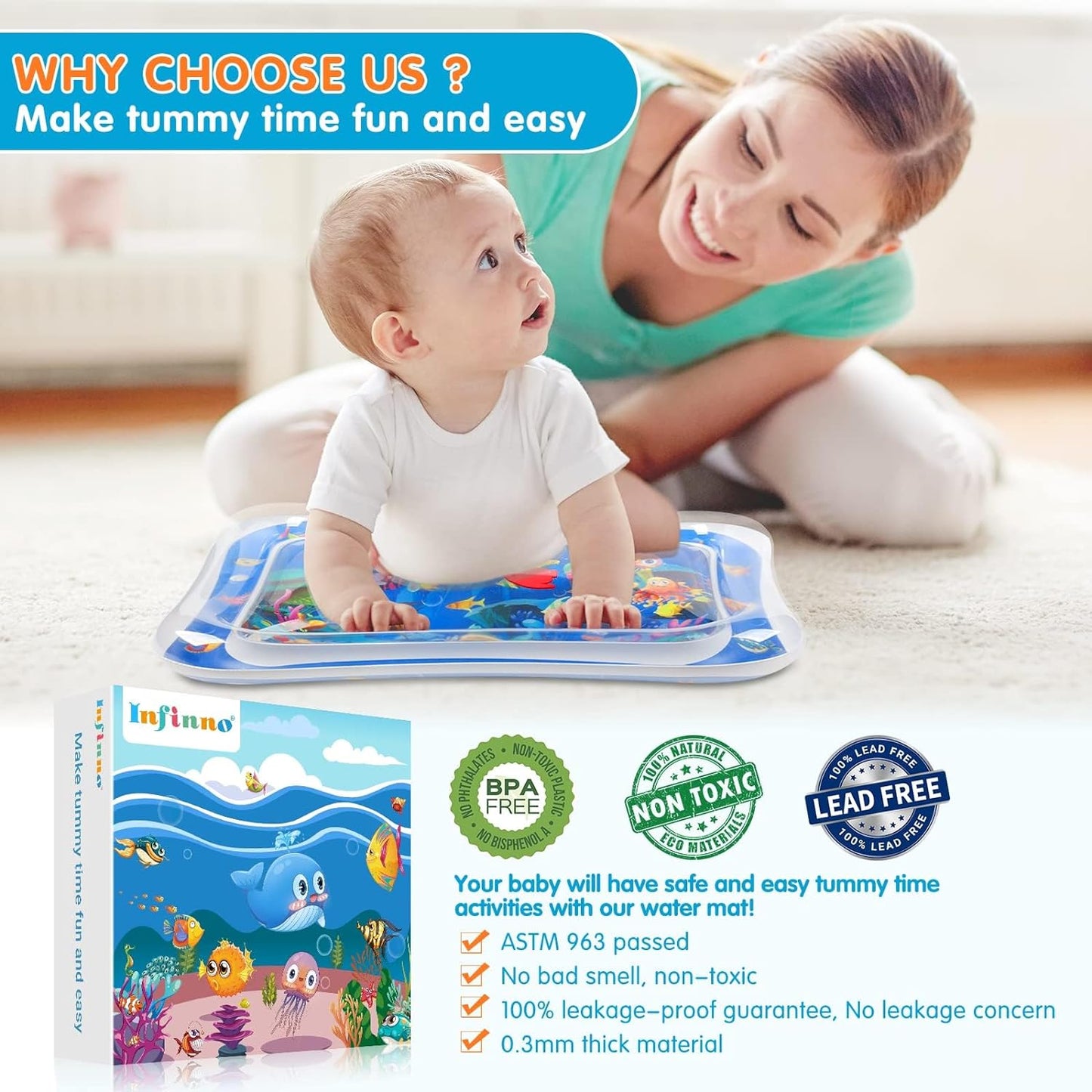 Infinno Inflatable Tummy Time Mat Premium Baby Water Play Mat for Infants and Toddlers Baby Toys for 3 to 24 Months, Strengthen Your Baby's Muscles, Portable - 7DAY'S