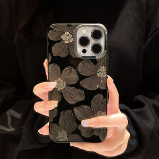 ins Oil painting flower r for iPhone13Promax Apple 12 phone case 11 Color painting 14 Black xs soft cover - 7DAY'S