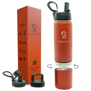 Insulated Water Bottle & Snack Container - Stainless Steel Water Bottle, 3 Lid Types BPA Free, Leak & Spill Proof Travel Bottle for Kids & Adults - Double Wall Tumbler Perfect for Gym, Hiking & School
