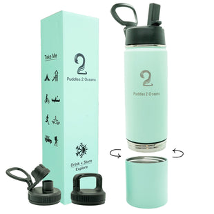 Insulated Water Bottle & Snack Container - Stainless Steel Water Bottle, 3 Lid Types BPA Free, Leak & Spill Proof Travel Bottle for Kids & Adults - Double Wall Tumbler Perfect for Gym, Hiking & School - 7DAY'S