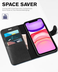 iPhone 11, [RFID Blocking] Card Slots Stand Magnetic Closure, Protective PU Leather [Shockproof TPU Interior Case] Flip Cover Compatible with iPhone 11 (2019 6.1 inch), Black - 7DAY'S