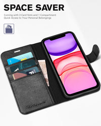 iPhone 11, [RFID Blocking] Card Slots Stand Magnetic Closure, Protective PU Leather [Shockproof TPU Interior Case] Flip Cover Compatible with iPhone 11 (2019 6.1 inch), Black - 7DAY'S