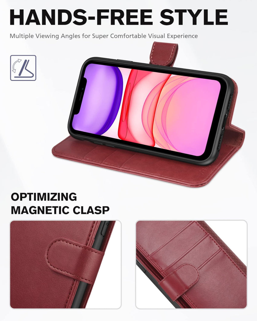 iPhone 11, [RFID Blocking] Card Slots Stand Magnetic Closure, Protective PU Leather [Shockproof TPU Interior Case] Flip Cover Compatible with iPhone 11 (2019 6.1 inch), Black - 7DAY'S