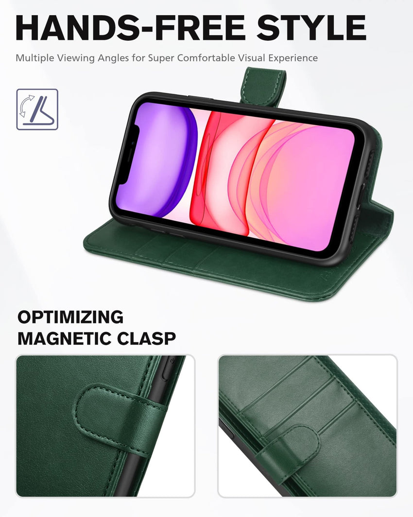 iPhone 11, [RFID Blocking] Card Slots Stand Magnetic Closure, Protective PU Leather [Shockproof TPU Interior Case] Flip Cover Compatible with iPhone 11 (2019 6.1 inch), Black - 7DAY'S