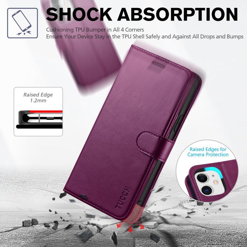 iPhone 11, [RFID Blocking] Card Slots Stand Magnetic Closure, Protective PU Leather [Shockproof TPU Interior Case] Flip Cover Compatible with iPhone 11 (2019 6.1 inch), Black - 7DAY'S