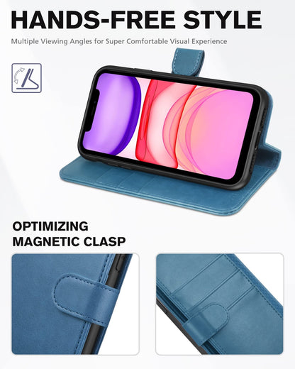 iPhone 11, [RFID Blocking] Card Slots Stand Magnetic Closure, Protective PU Leather [Shockproof TPU Interior Case] Flip Cover Compatible with iPhone 11 (2019 6.1 inch), Black - 7DAY'S