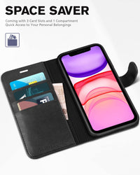 iPhone 11, [RFID Blocking] Card Slots Stand Magnetic Closure, Protective PU Leather [Shockproof TPU Interior Case] Flip Cover Compatible with iPhone 11 (2019 6.1 inch), Black - 7DAY'S