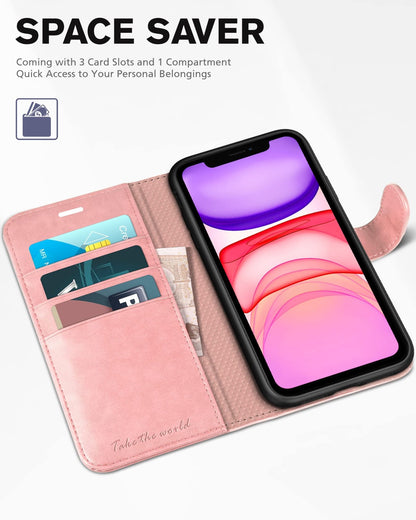 iPhone 11, [RFID Blocking] Card Slots Stand Magnetic Closure, Protective PU Leather [Shockproof TPU Interior Case] Flip Cover Compatible with iPhone 11 (2019 6.1 inch), Black - 7DAY'S