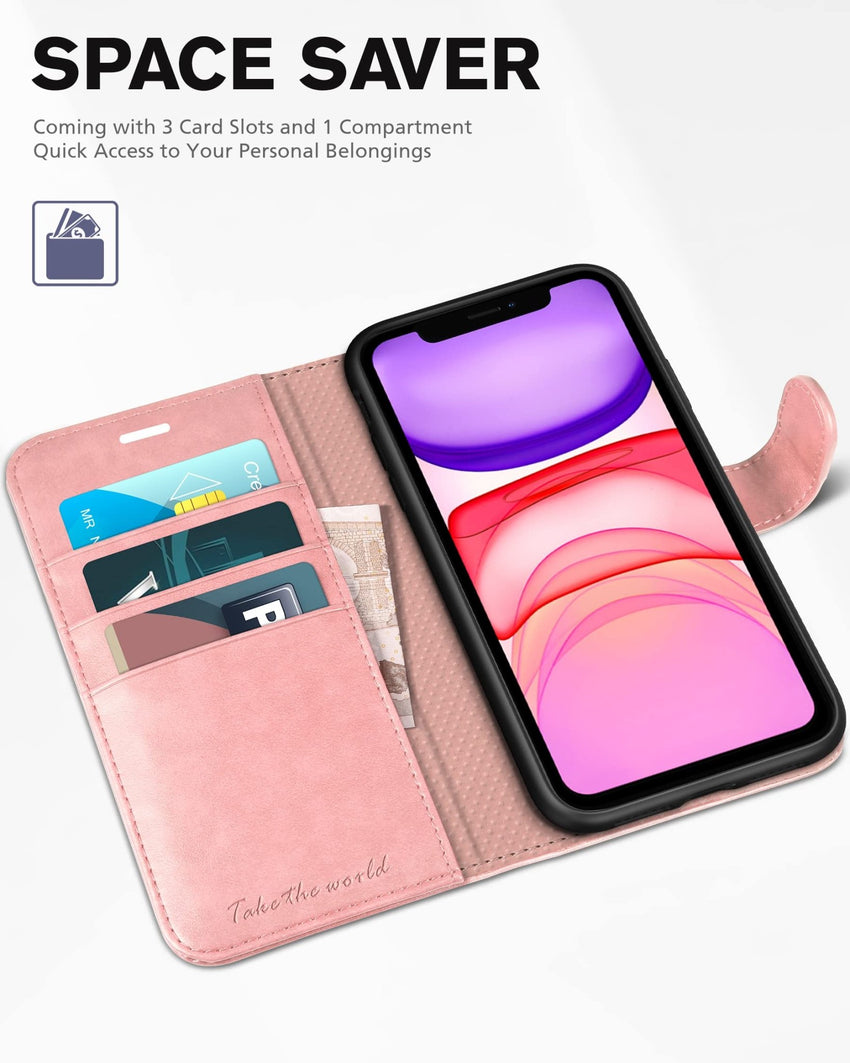 iPhone 11, [RFID Blocking] Card Slots Stand Magnetic Closure, Protective PU Leather [Shockproof TPU Interior Case] Flip Cover Compatible with iPhone 11 (2019 6.1 inch), Black - 7DAY'S