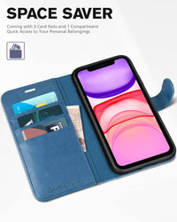 iPhone 11, [RFID Blocking] Card Slots Stand Magnetic Closure, Protective PU Leather [Shockproof TPU Interior Case] Flip Cover Compatible with iPhone 11 (2019 6.1 inch), Black - 7DAY'S