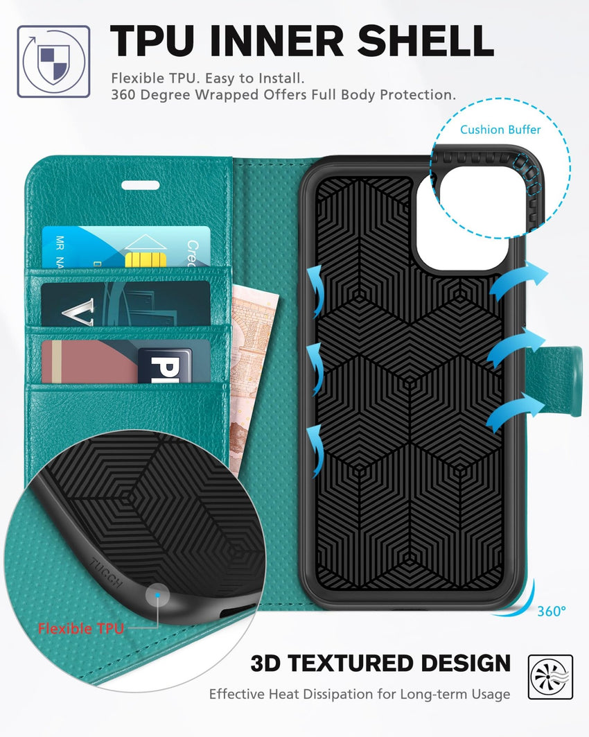iPhone 11, [RFID Blocking] Card Slots Stand Magnetic Closure, Protective PU Leather [Shockproof TPU Interior Case] Flip Cover Compatible with iPhone 11 (2019 6.1 inch), Black - 7DAY'S