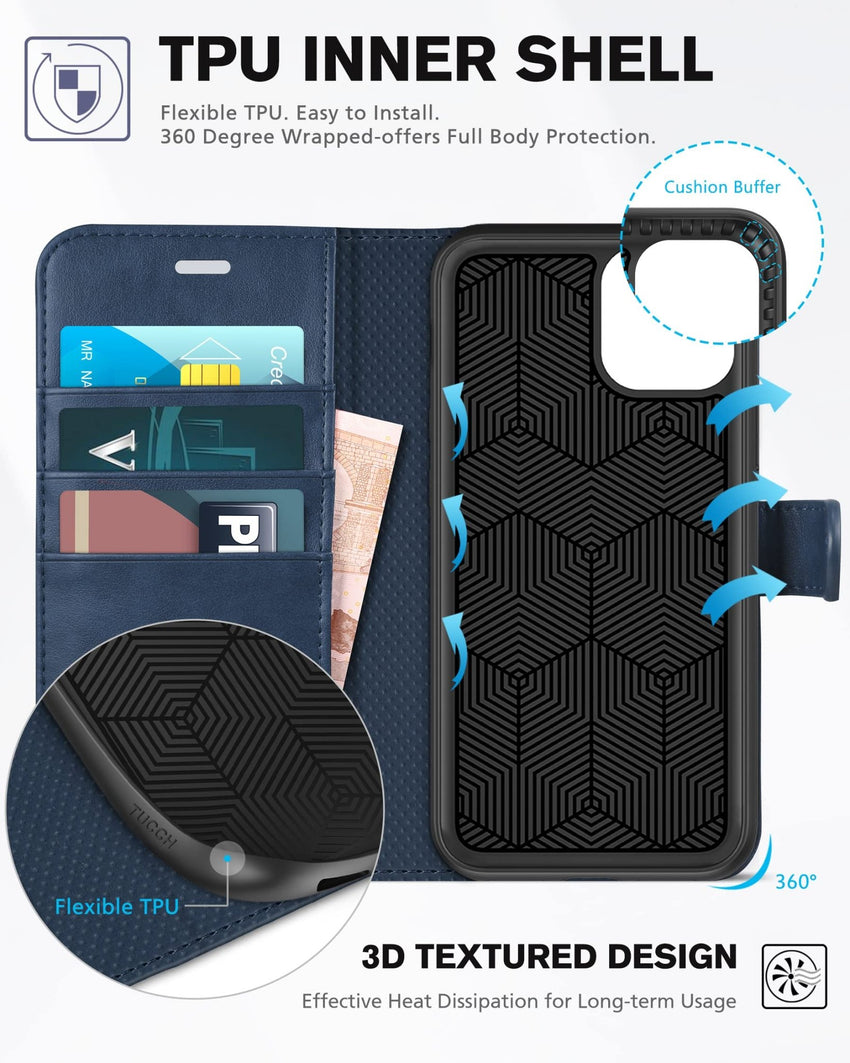 iPhone 11, [RFID Blocking] Card Slots Stand Magnetic Closure, Protective PU Leather [Shockproof TPU Interior Case] Flip Cover Compatible with iPhone 11 (2019 6.1 inch), Black - 7DAY'S