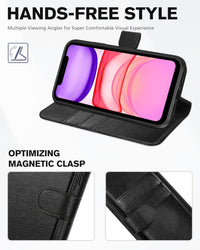 iPhone 11, [RFID Blocking] Card Slots Stand Magnetic Closure, Protective PU Leather [Shockproof TPU Interior Case] Flip Cover Compatible with iPhone 11 (2019 6.1 inch), Black - 7DAY'S