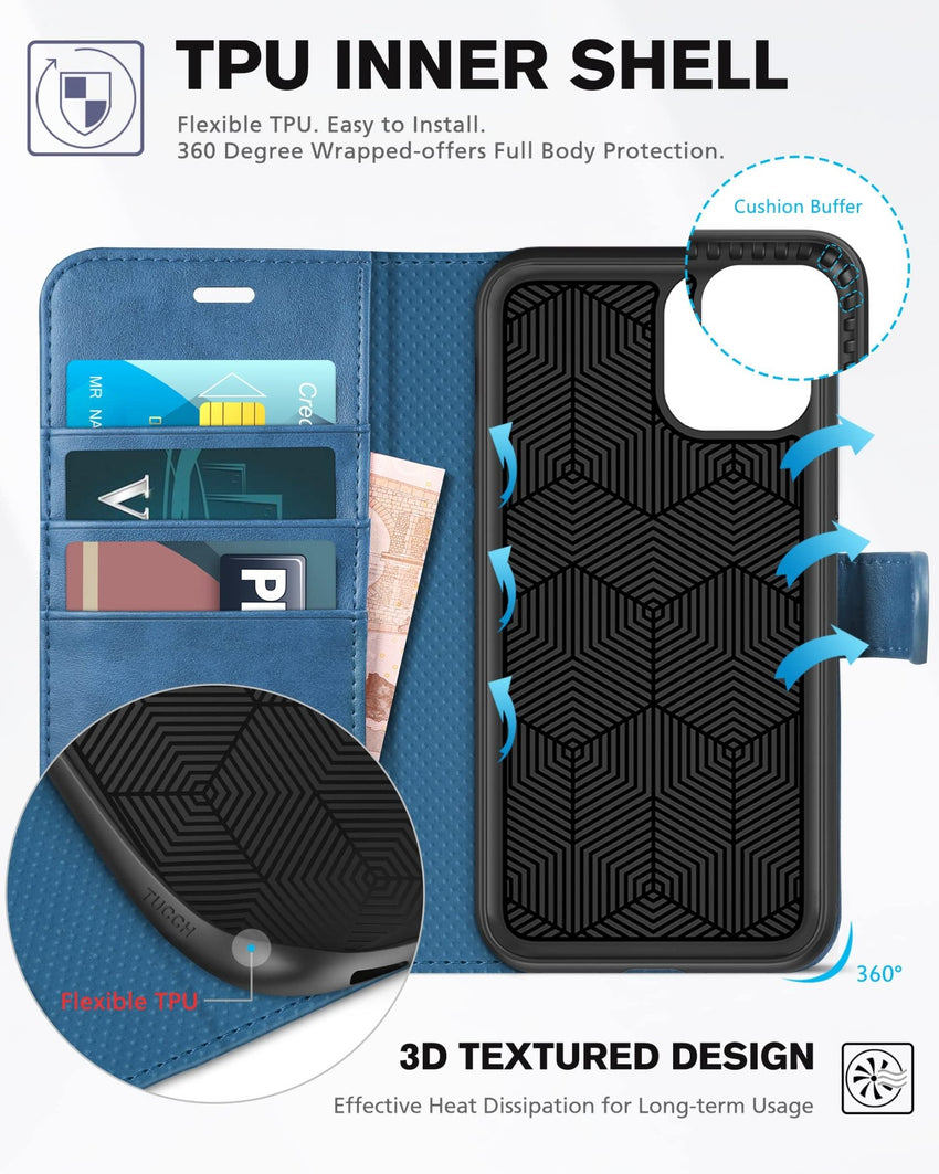 iPhone 11, [RFID Blocking] Card Slots Stand Magnetic Closure, Protective PU Leather [Shockproof TPU Interior Case] Flip Cover Compatible with iPhone 11 (2019 6.1 inch), Black - 7DAY'S