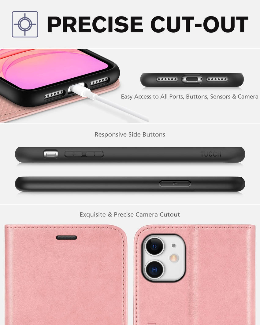 iPhone 11, [RFID Blocking] Card Slots Stand Magnetic Closure, Protective PU Leather [Shockproof TPU Interior Case] Flip Cover Compatible with iPhone 11 (2019 6.1 inch), Black - 7DAY'S