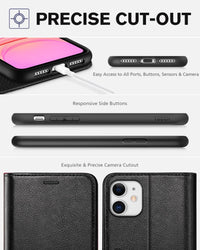 iPhone 11, [RFID Blocking] Card Slots Stand Magnetic Closure, Protective PU Leather [Shockproof TPU Interior Case] Flip Cover Compatible with iPhone 11 (2019 6.1 inch), Black - 7DAY'S