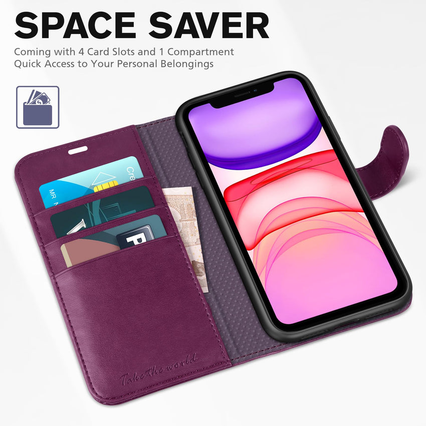 iPhone 11, [RFID Blocking] Card Slots Stand Magnetic Closure, Protective PU Leather [Shockproof TPU Interior Case] Flip Cover Compatible with iPhone 11 (2019 6.1 inch), Black - 7DAY'S