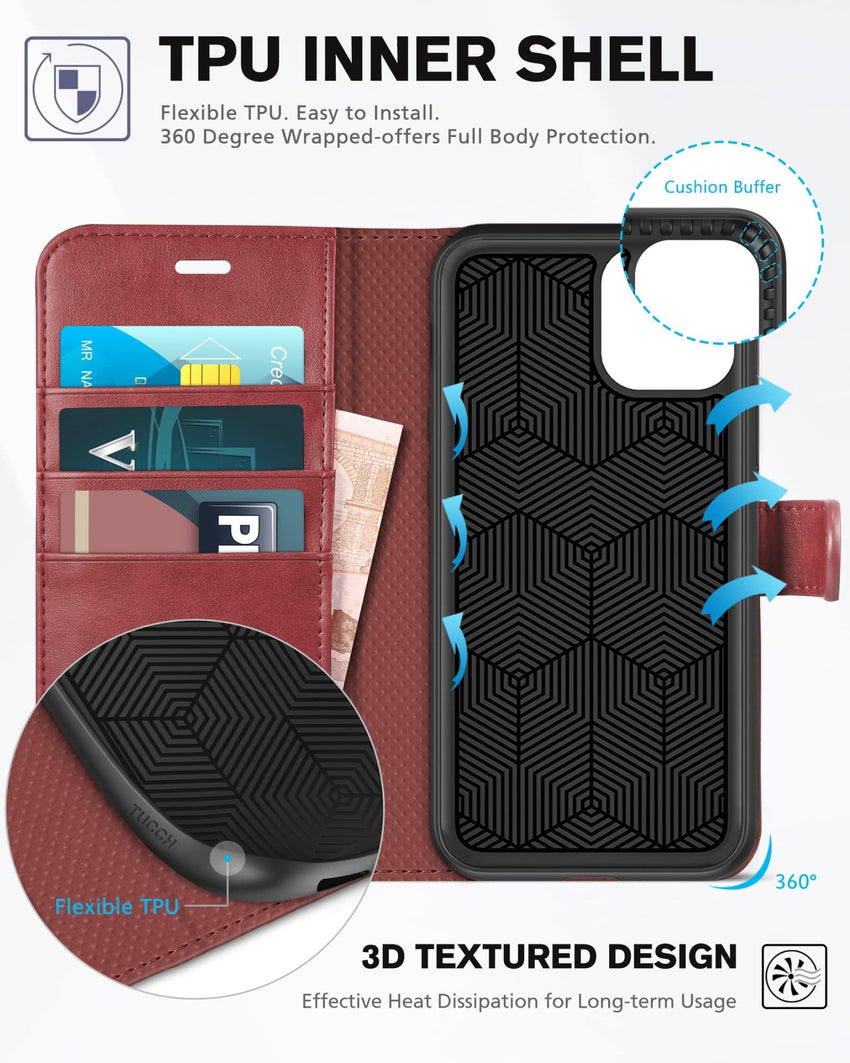 iPhone 11, [RFID Blocking] Card Slots Stand Magnetic Closure, Protective PU Leather [Shockproof TPU Interior Case] Flip Cover Compatible with iPhone 11 (2019 6.1 inch), Black - 7DAY'S