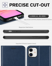 iPhone 11, [RFID Blocking] Card Slots Stand Magnetic Closure, Protective PU Leather [Shockproof TPU Interior Case] Flip Cover Compatible with iPhone 11 (2019 6.1 inch), Black - 7DAY'S