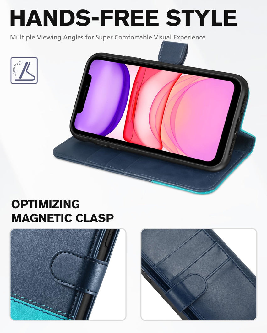 iPhone 11, [RFID Blocking] Card Slots Stand Magnetic Closure, Protective PU Leather [Shockproof TPU Interior Case] Flip Cover Compatible with iPhone 11 (2019 6.1 inch), Black - 7DAY'S