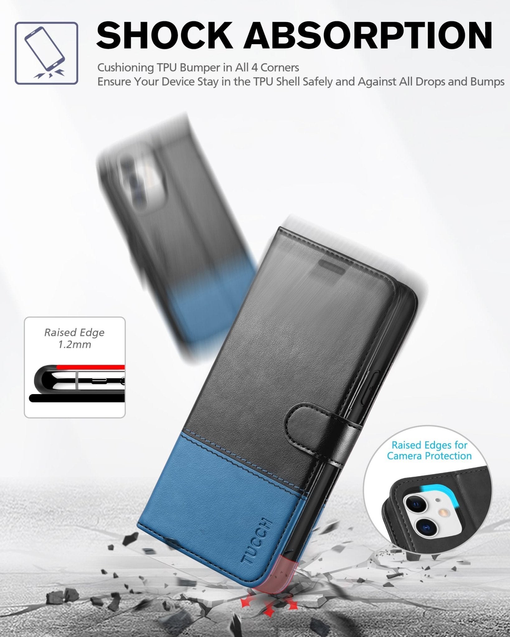 iPhone 11, [RFID Blocking] Card Slots Stand Magnetic Closure, Protective PU Leather [Shockproof TPU Interior Case] Flip Cover Compatible with iPhone 11 (2019 6.1 inch), Black - 7DAY'S