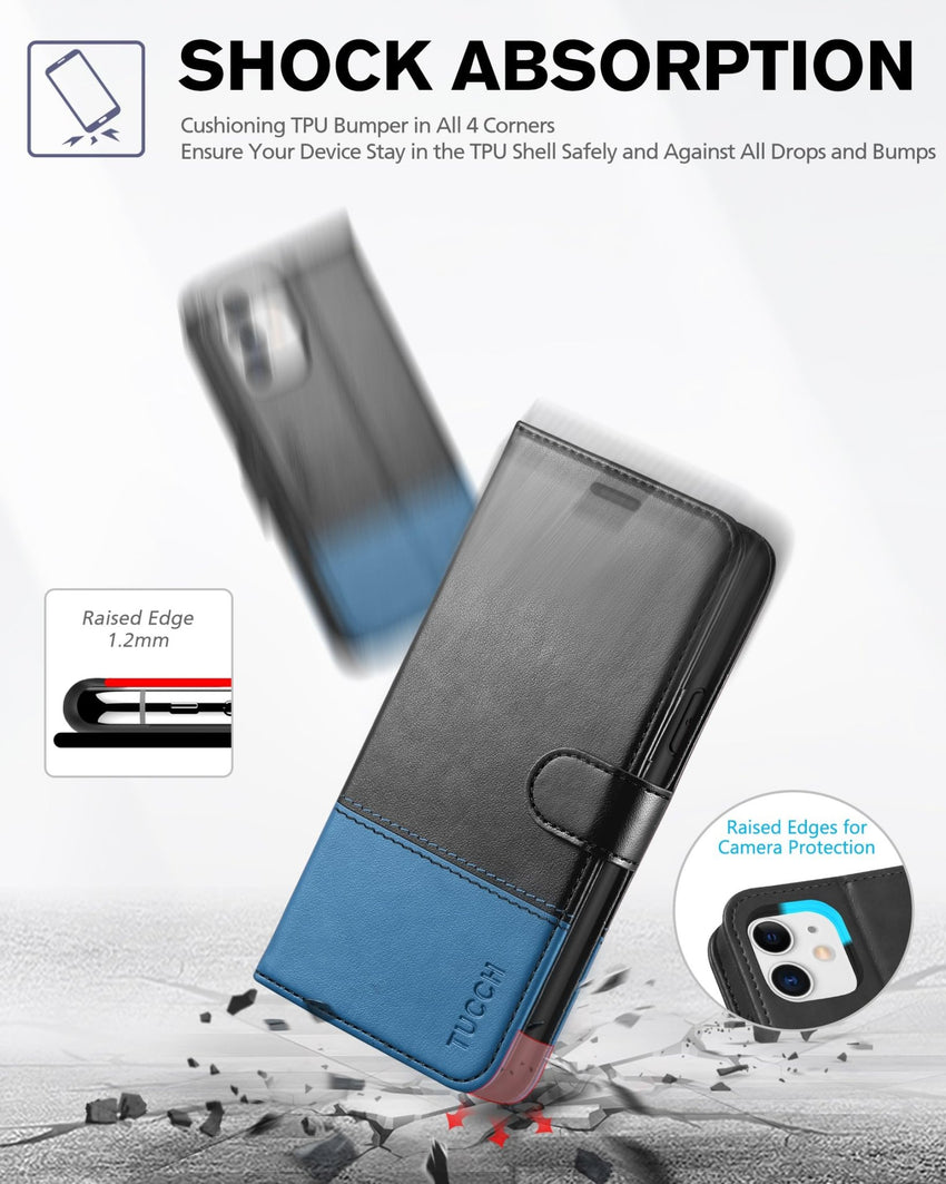 iPhone 11, [RFID Blocking] Card Slots Stand Magnetic Closure, Protective PU Leather [Shockproof TPU Interior Case] Flip Cover Compatible with iPhone 11 (2019 6.1 inch), Black - 7DAY'S